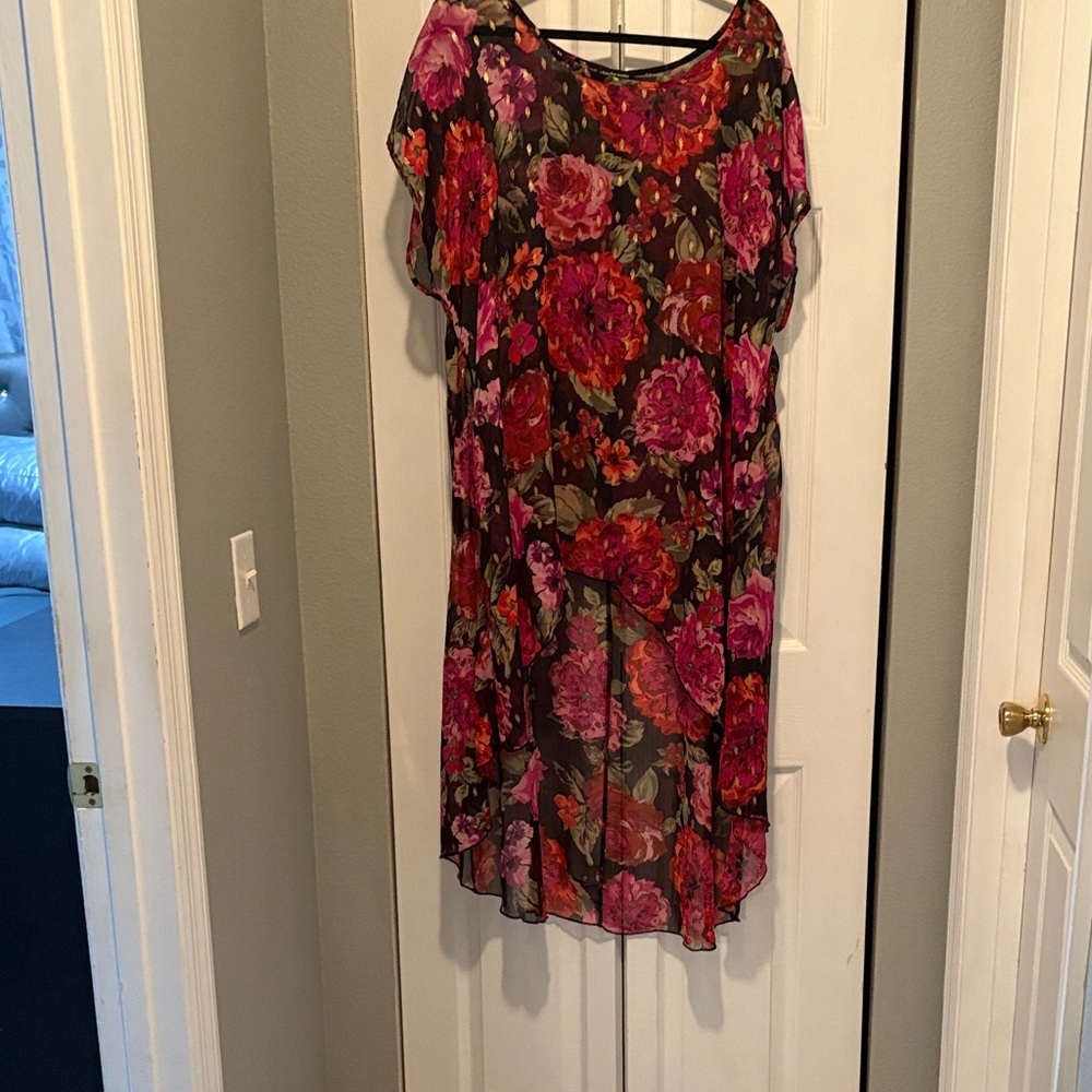 Floral Pink and Black Women's Tunic High Low  Sheer Plus Size 3X